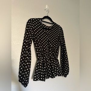 Black Mi Ami Francesca’s Collection’s Polka Dotted Long Sleeve Shirt